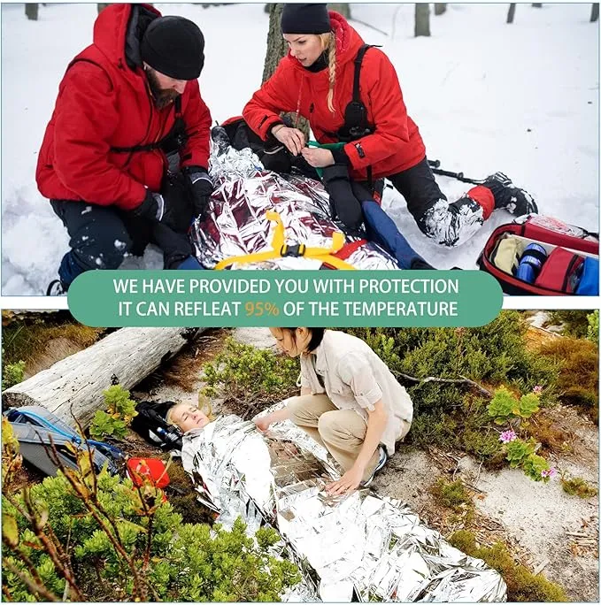120 Pack Emergency Foil Thermal Blankets Silver Foil Survival Blanket Space Blanket Survival Kit for Outdoors, Camping, Hiking, Homeless, Survival or First Aid, Silver