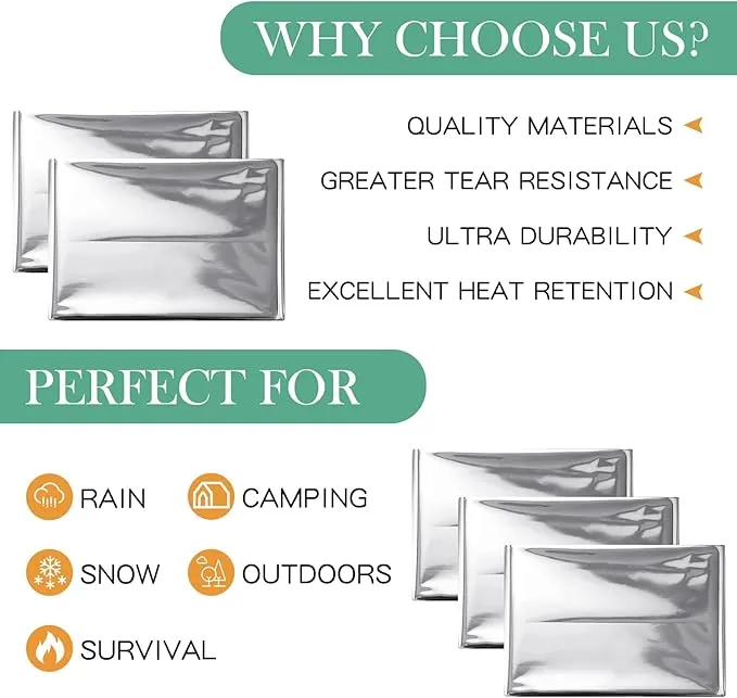 120 Pack Emergency Foil Thermal Blankets Silver Foil Survival Blanket Space Blanket Survival Kit for Outdoors, Camping, Hiking, Homeless, Survival or First Aid, Silver