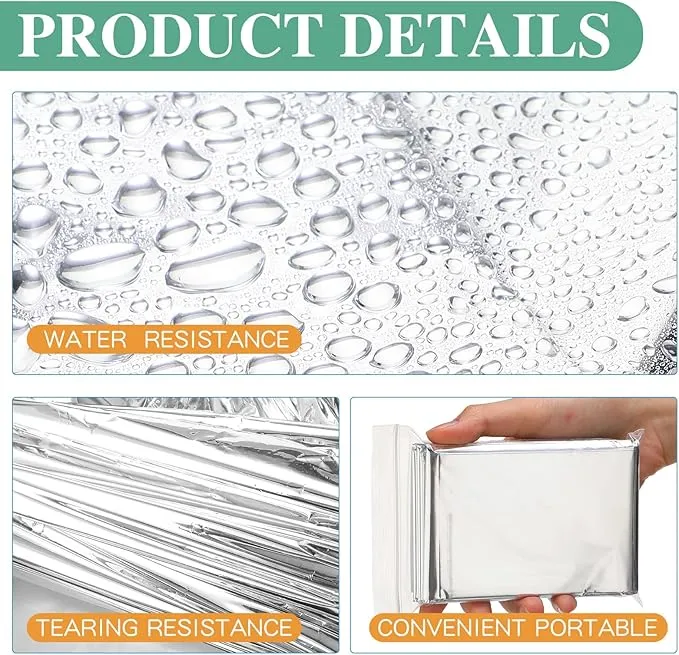 120 Pack Emergency Foil Thermal Blankets Silver Foil Survival Blanket Space Blanket Survival Kit for Outdoors, Camping, Hiking, Homeless, Survival or First Aid, Silver