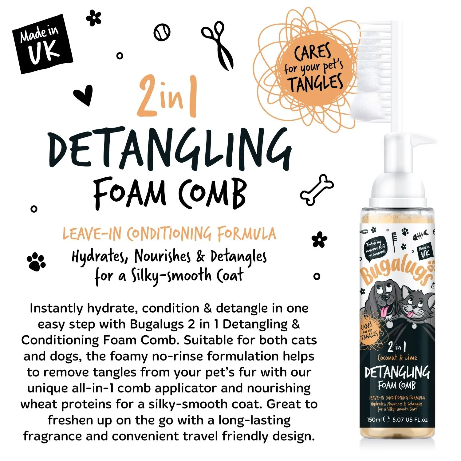 2 in 1 Coconut & Lime Detangling Foam Comb for Dogs & Cats