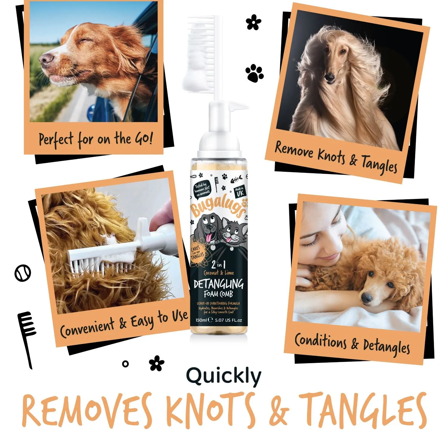 2 in 1 Coconut & Lime Detangling Foam Comb for Dogs & Cats