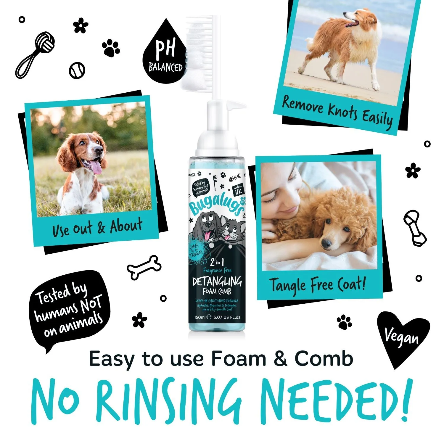 2 in 1 Fragrance Free Detangling Foam Comb for Dogs & Cats