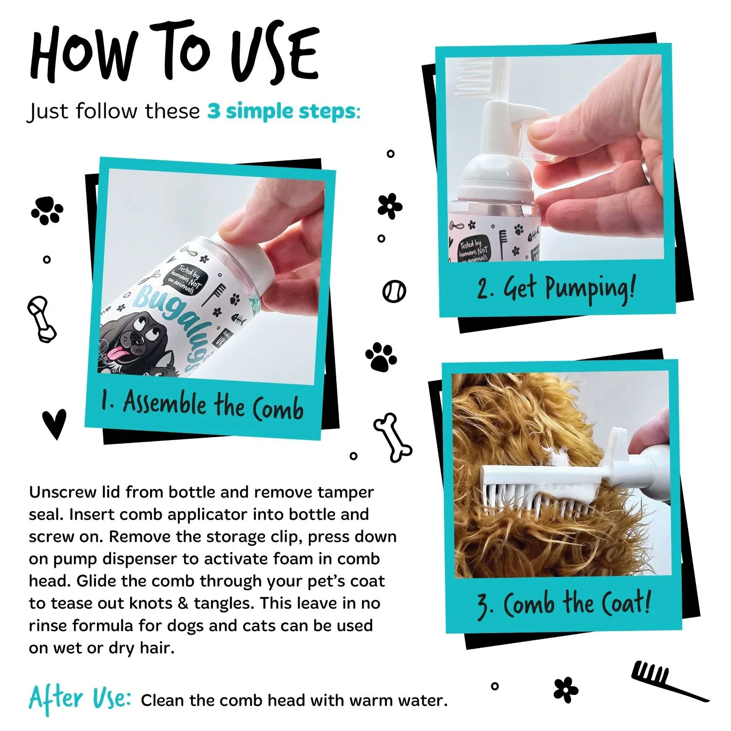 2 in 1 Fragrance Free Detangling Foam Comb for Dogs & Cats