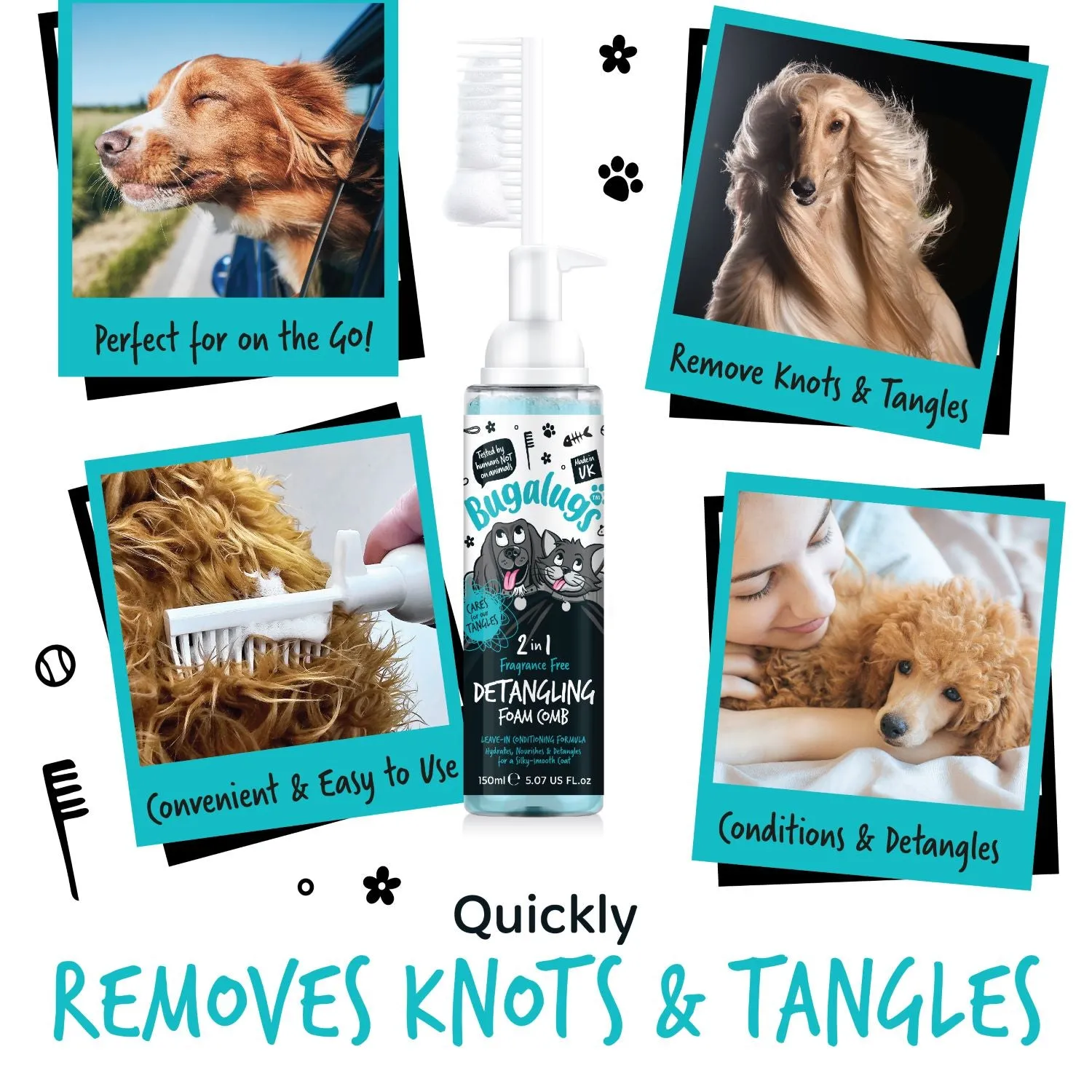 2 in 1 Fragrance Free Detangling Foam Comb for Dogs & Cats