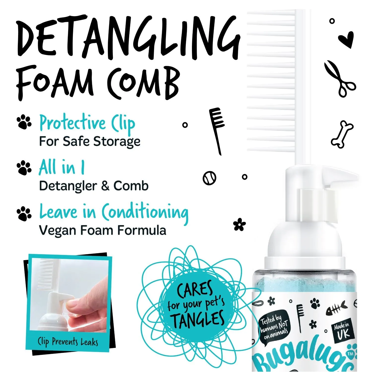 2 in 1 Fragrance Free Detangling Foam Comb for Dogs & Cats