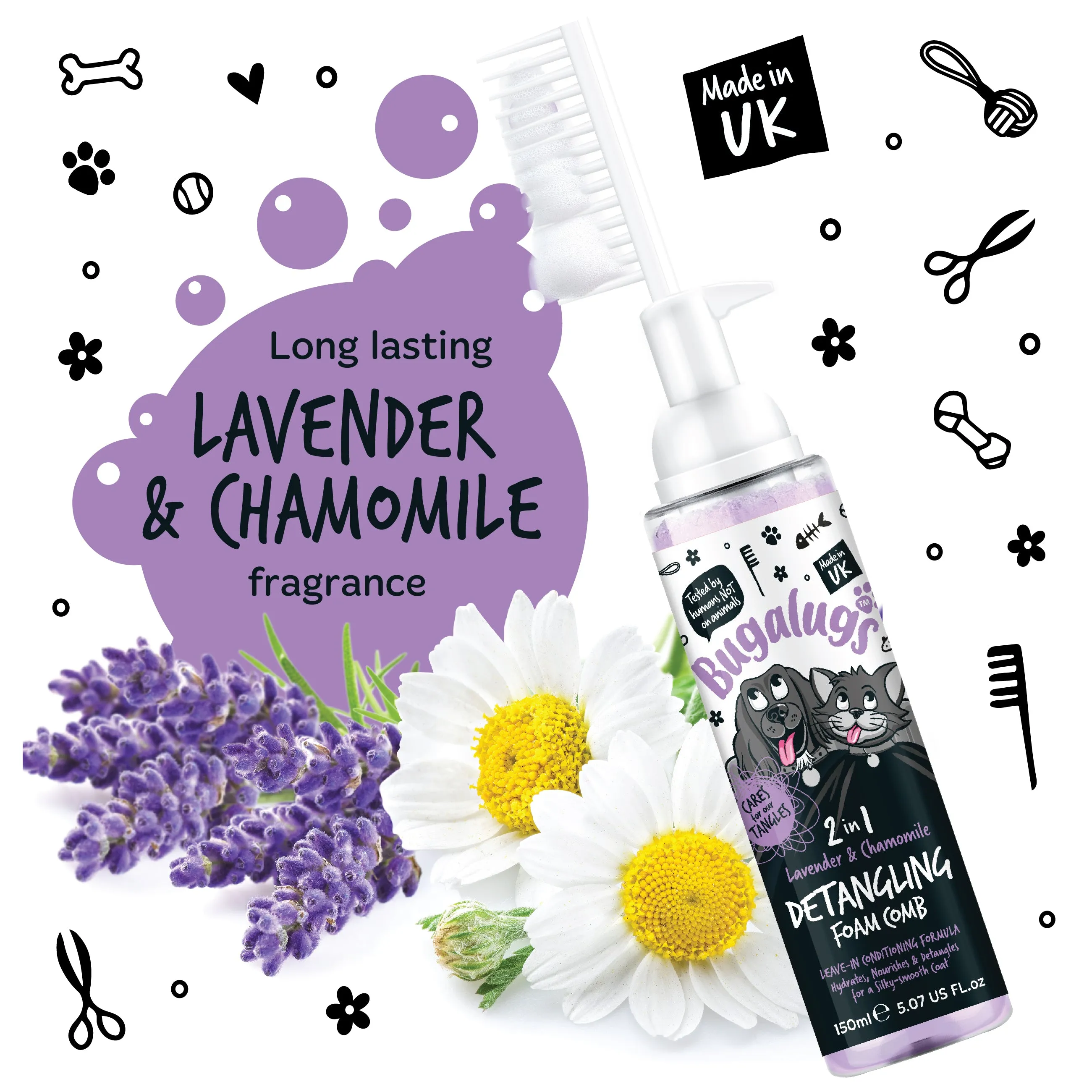 2 in 1 Lavender & Chamomile Detangling Foam Comb for Dogs & Cats