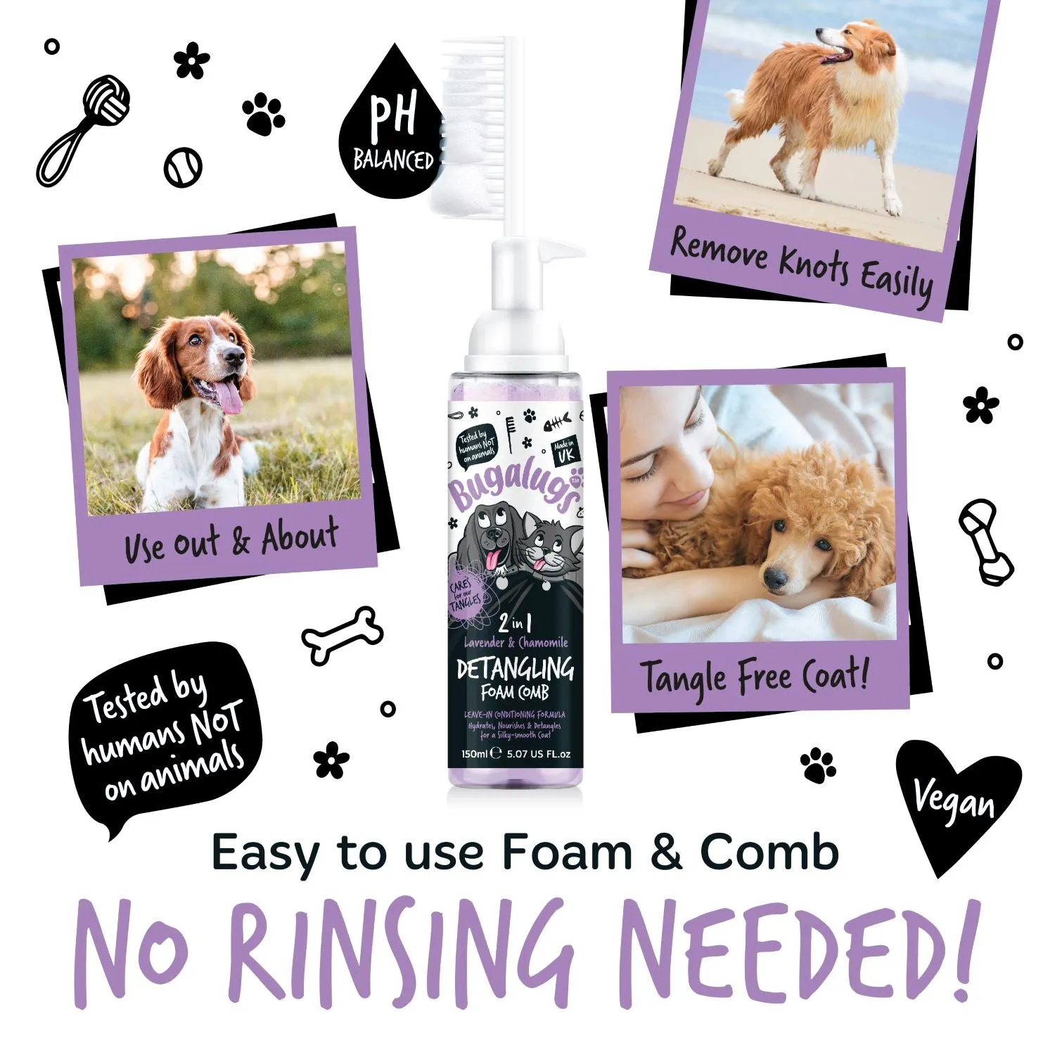2 in 1 Lavender & Chamomile Detangling Foam Comb for Dogs & Cats