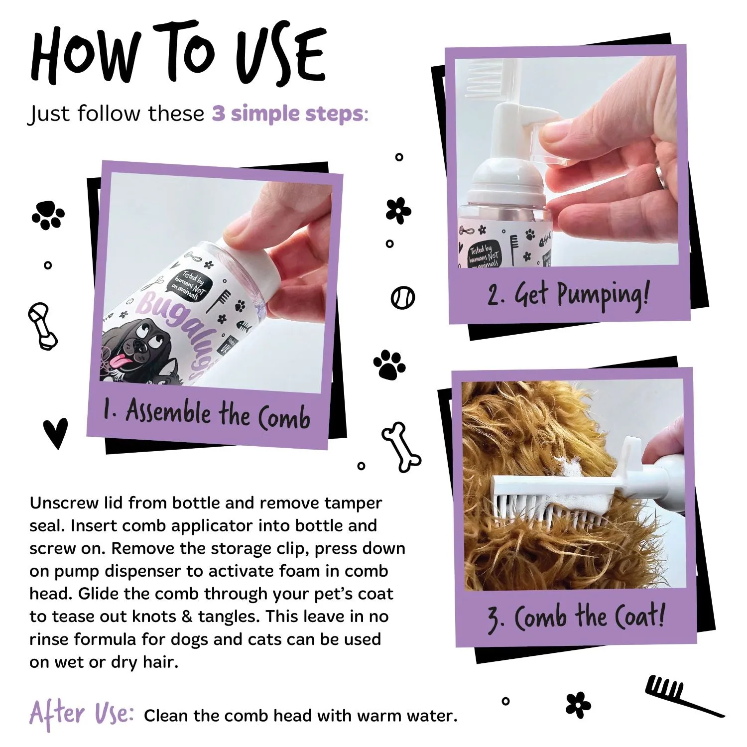 2 in 1 Lavender & Chamomile Detangling Foam Comb for Dogs & Cats