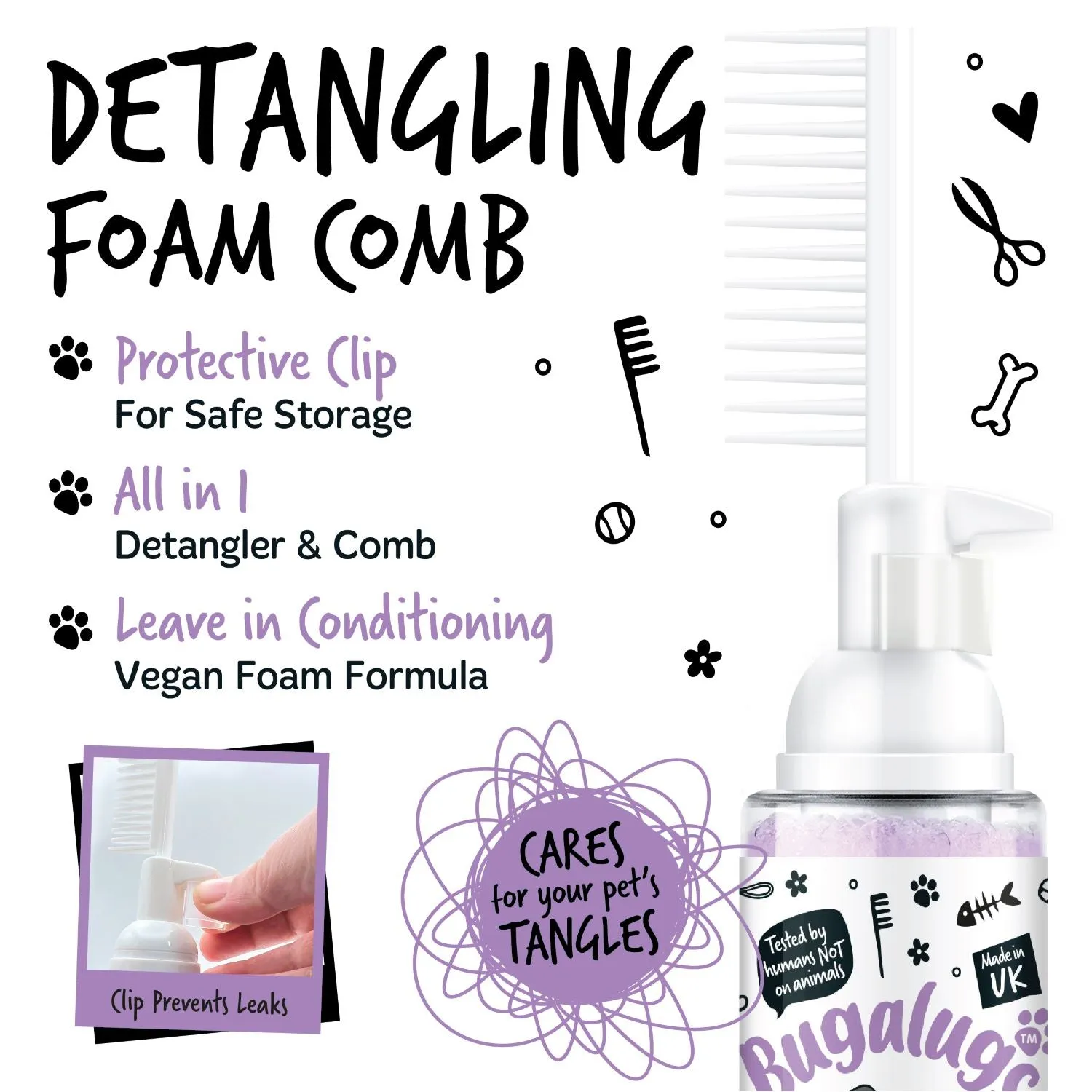 2 in 1 Lavender & Chamomile Detangling Foam Comb for Dogs & Cats