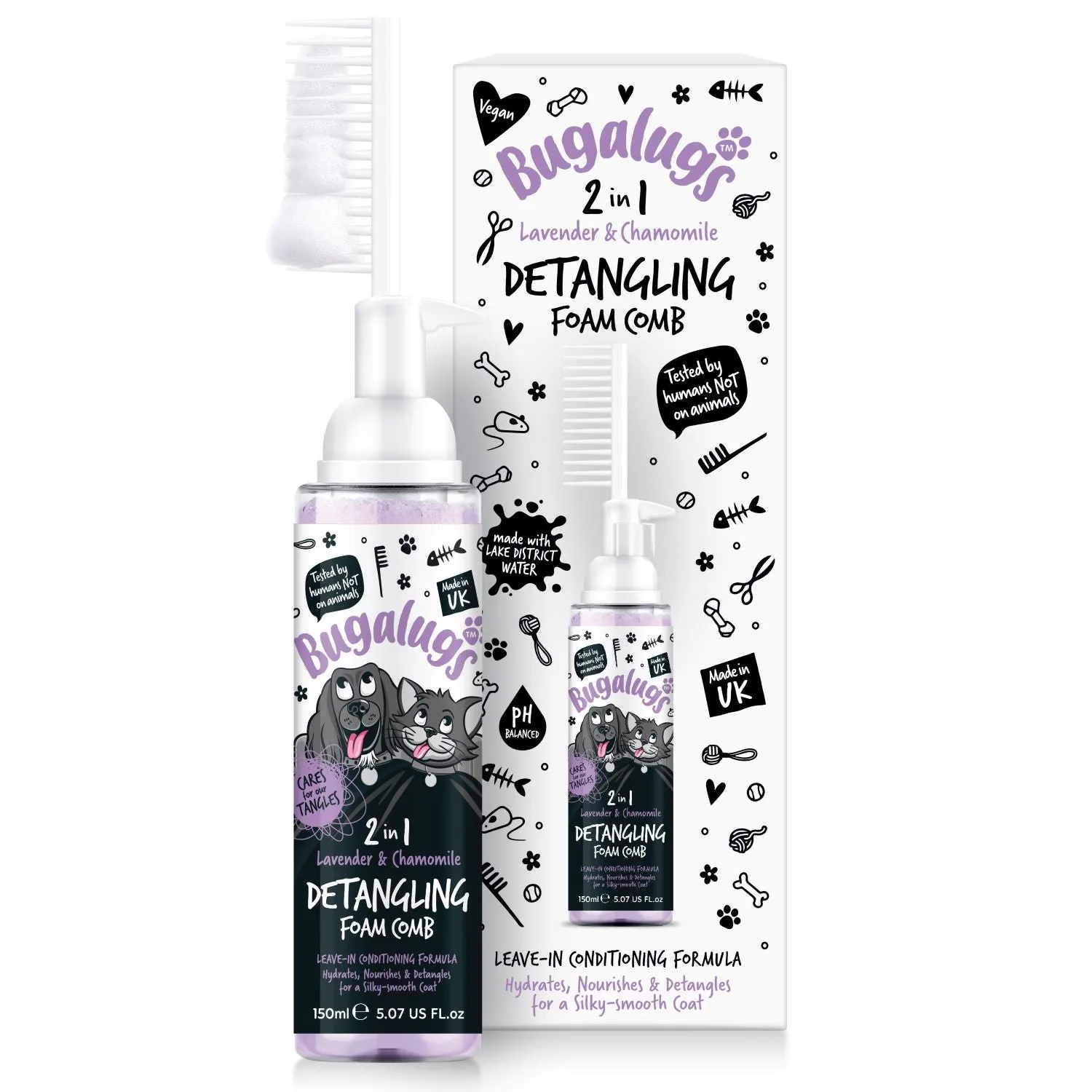 2 in 1 Lavender & Chamomile Detangling Foam Comb for Dogs & Cats