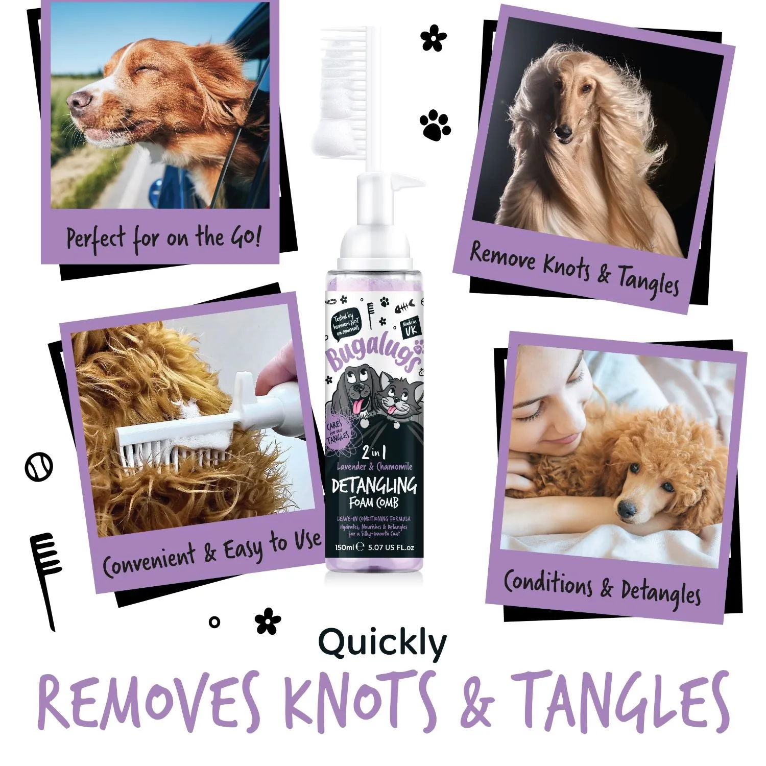 2 in 1 Lavender & Chamomile Detangling Foam Comb for Dogs & Cats