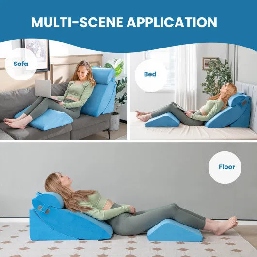 4 Pieces Orthopedic Bed Wedge Pillow Set for Pain Relief-Blue