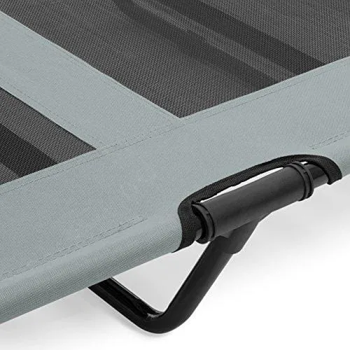 Best Choice Products 36in Outdoor Raised Mesh Cot Cooling Dog Pet Bed w/Removable Canopy, Travel Bag - Gray