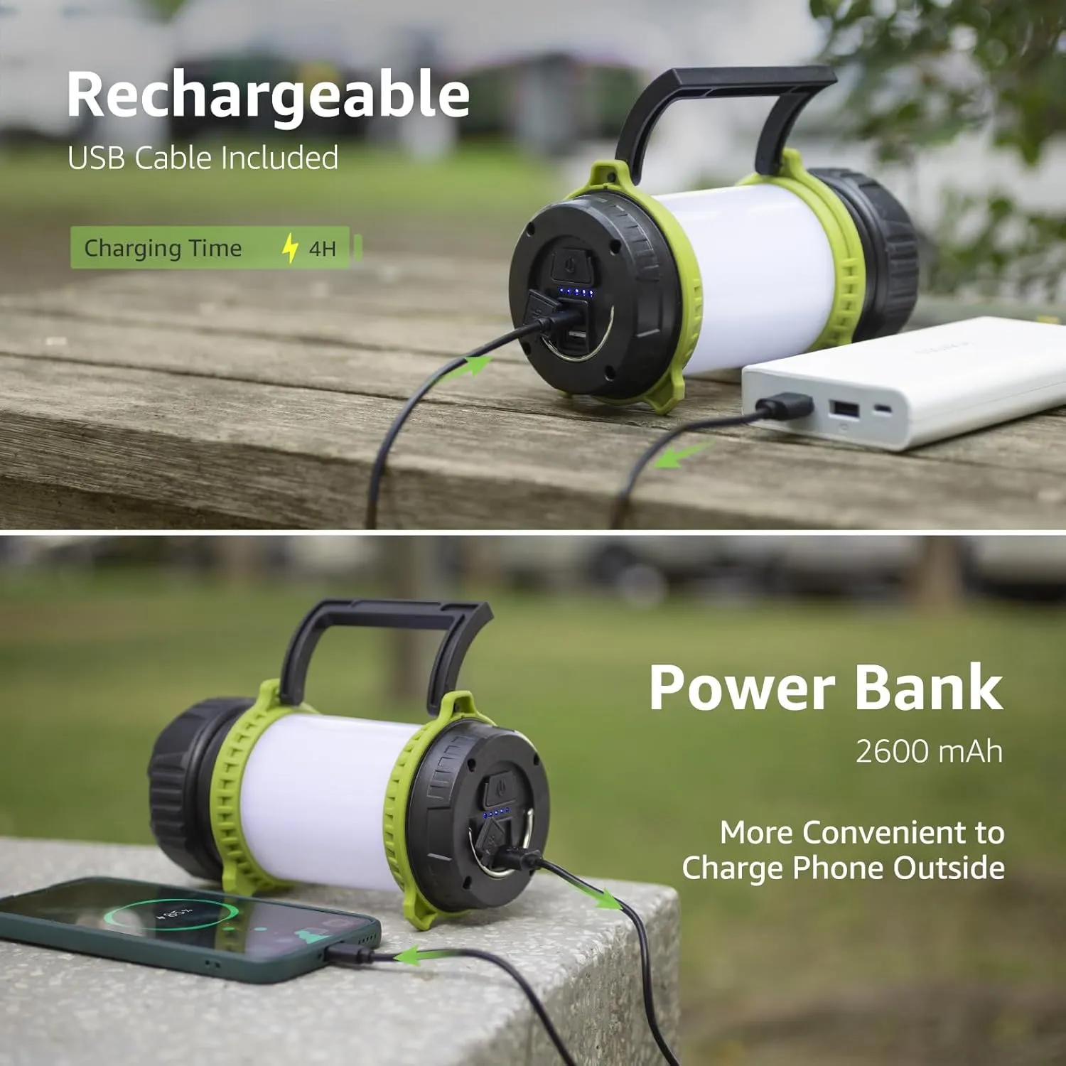 Camping Light Rechargeable, Torch LED Super Bright Rechargeable, Dimmable 5 Modes Camping Lantern Torch with Power Bank, 500lm Rechargeable Camping Torch for Power Cuts, Emergency, USB C Cable