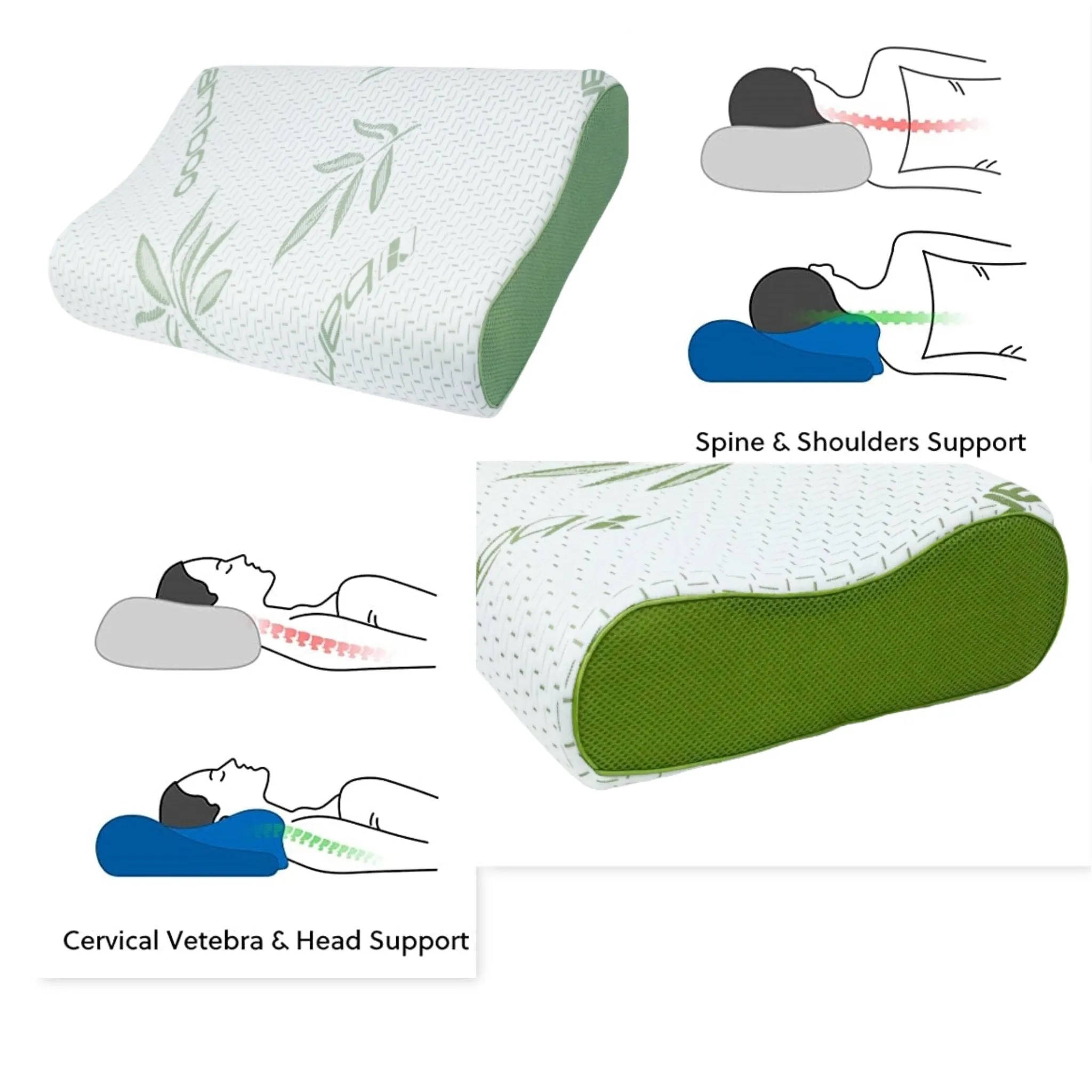 Contour Bamboo Memory Foam Pillow - Orthopedic Head & Neck Support for Sleep Comfort