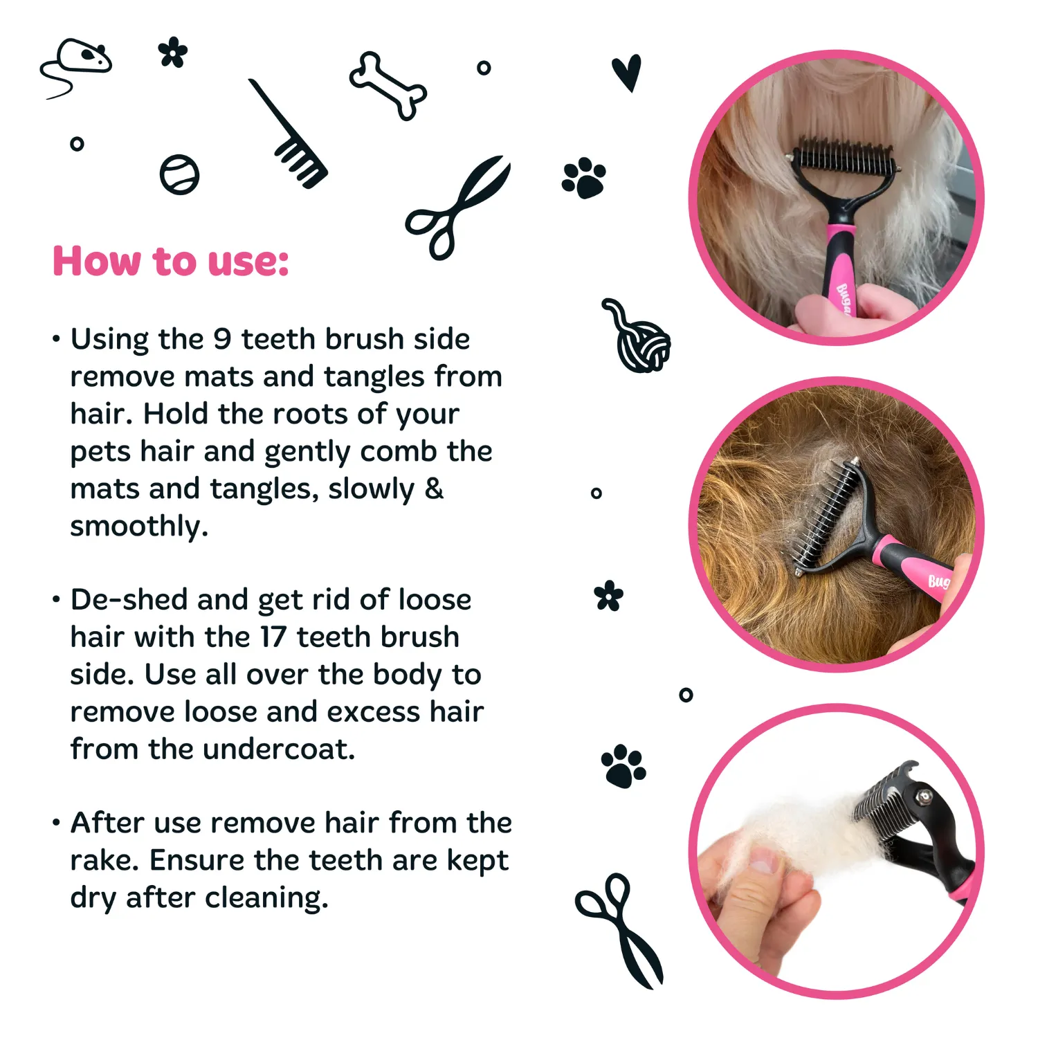 Dematting Rake Double-sided Grooming Comb