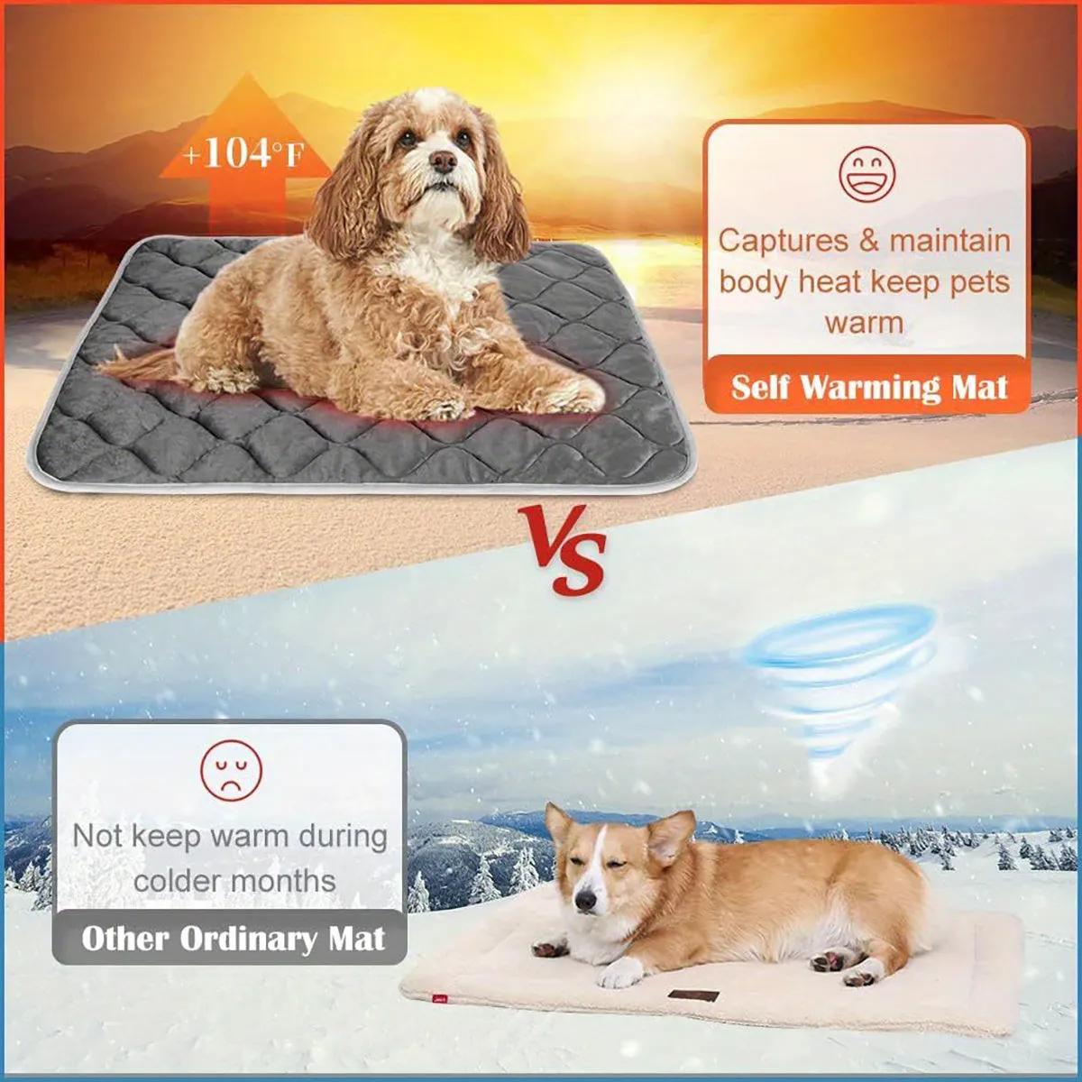 Dog Cat Bed, Cat Dog Non-Slip Mat, Extra Warm Thermal Pet Pad  Self-Heating Cat Mat