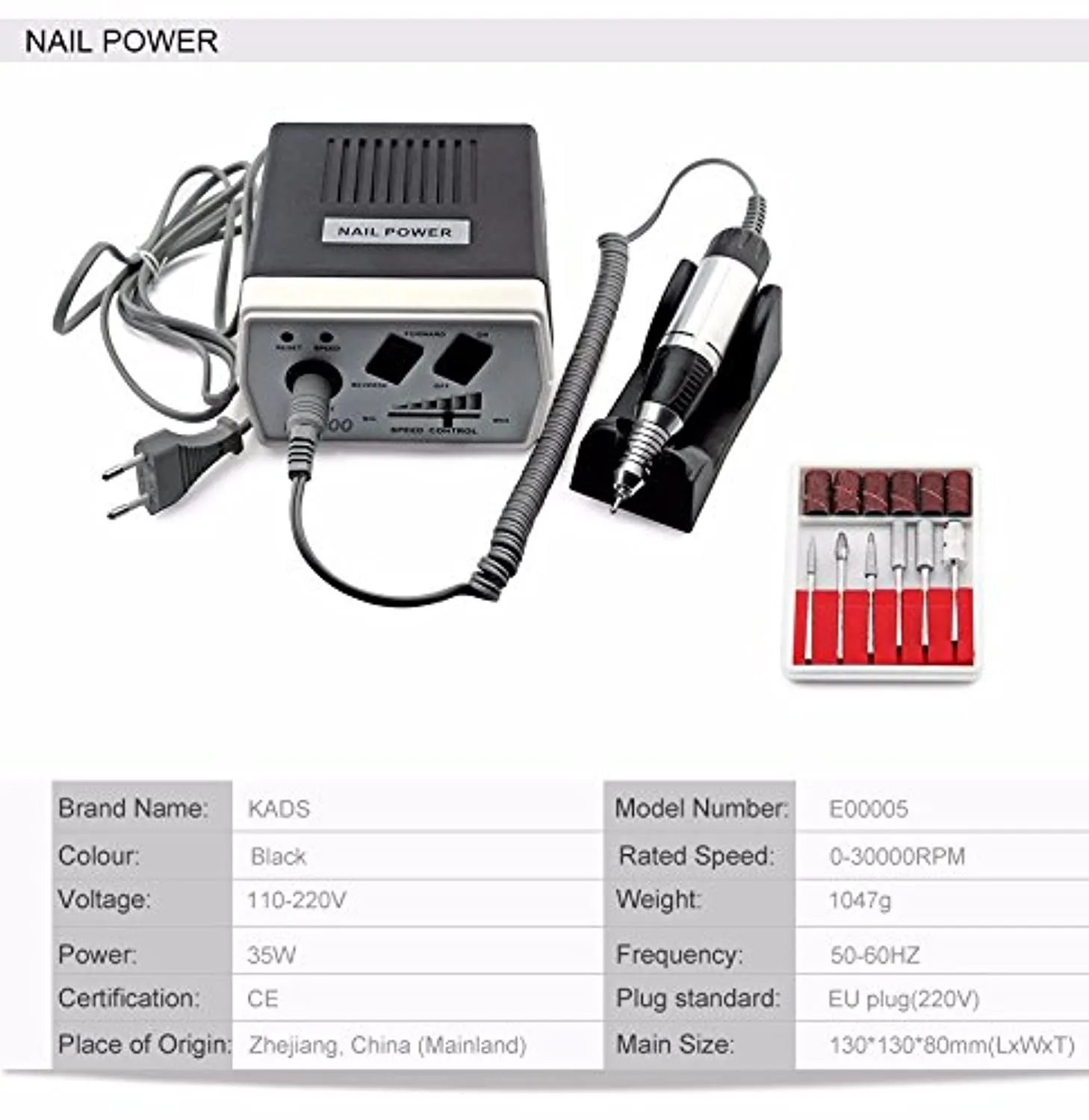 KADS 30000RPM Nail Drill Machine Electric Nail File Manicure Pedicure Drill Acrylic Nails Tools (110V)