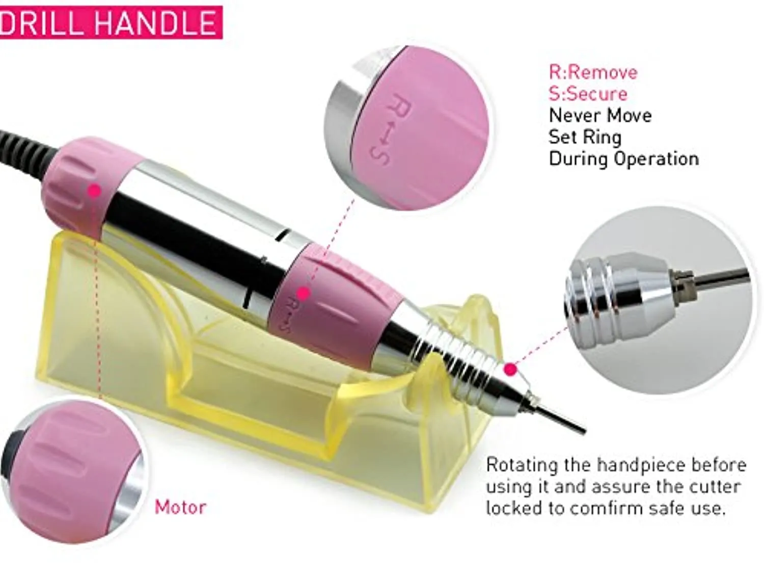 KADS Electric Nail Art Drill File Manicure Pedicure Machine 25,000RPM Pink Machine Complete Professional Finger & Toe Nail Care Kit Suitable for 3/32" Drill Bits
