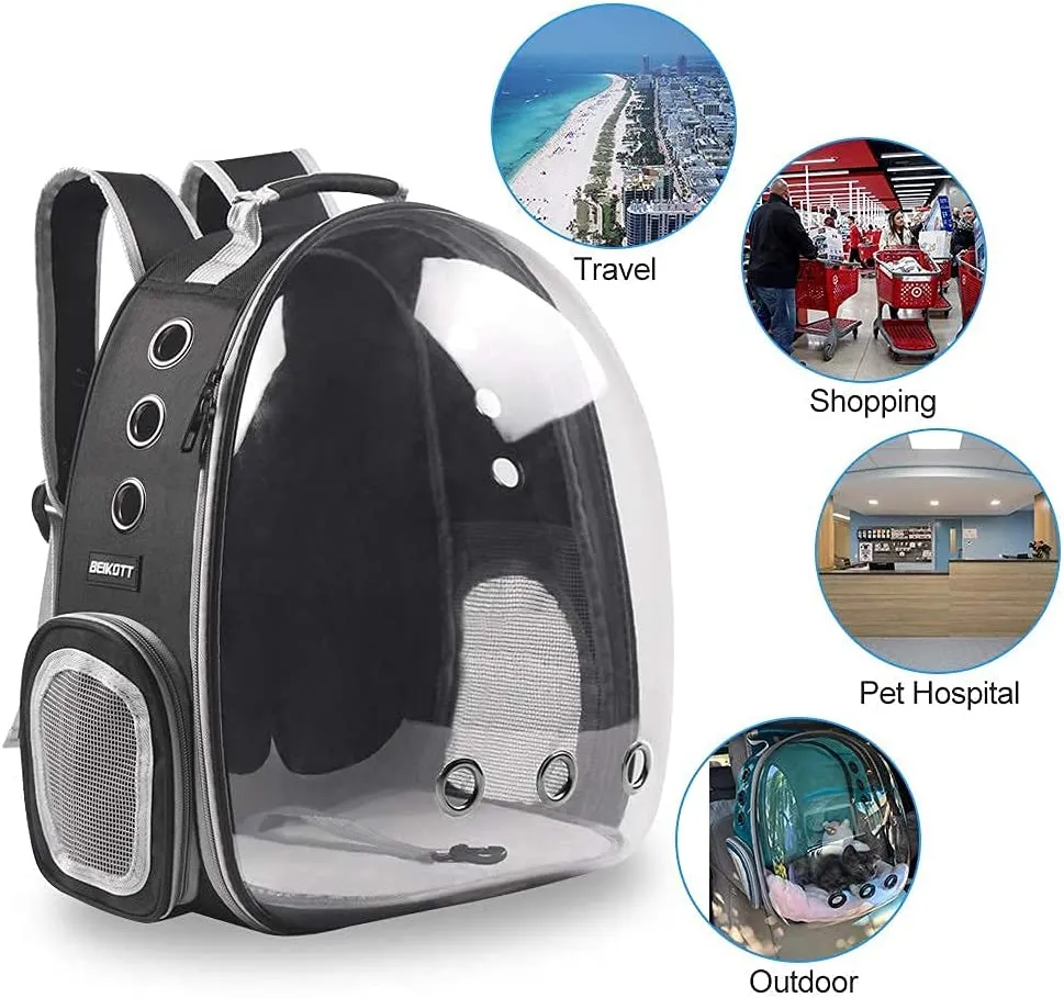 New BEIKOTT Cat Backpack Carriers Bag, Dog Backpack, Pet Bubble Backpack for Small Cats Puppies Dogs Bunny, Airline-Approved Ventilate Transparent Capsule Backpack for Travel, Hiking and Outdoor Use