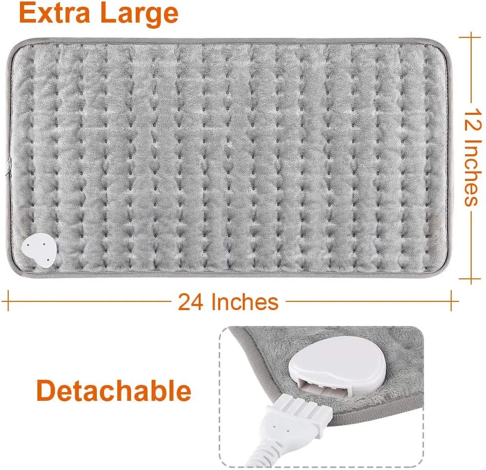 New DIZA100 Heating Pad Fast Heating Warming Pad 6 Temperature Settings Dry & Moist Heat Option with Auto-Off Timer 12x24 Inch (Silver Grey), Retails $70 