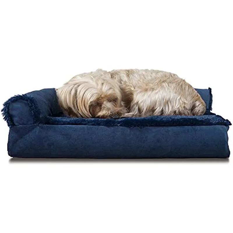 Pet Bed for Dogs and Cats - Plush and Velvet L-Shaped Chaise Solid Slab Orthopedic Dog Bed