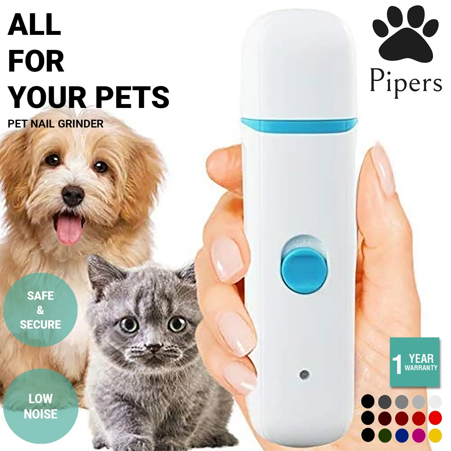 Pipers Pet Nail Grinder Dog Cat Claw Toe Grooming Trimmer Clipper Electric Tool