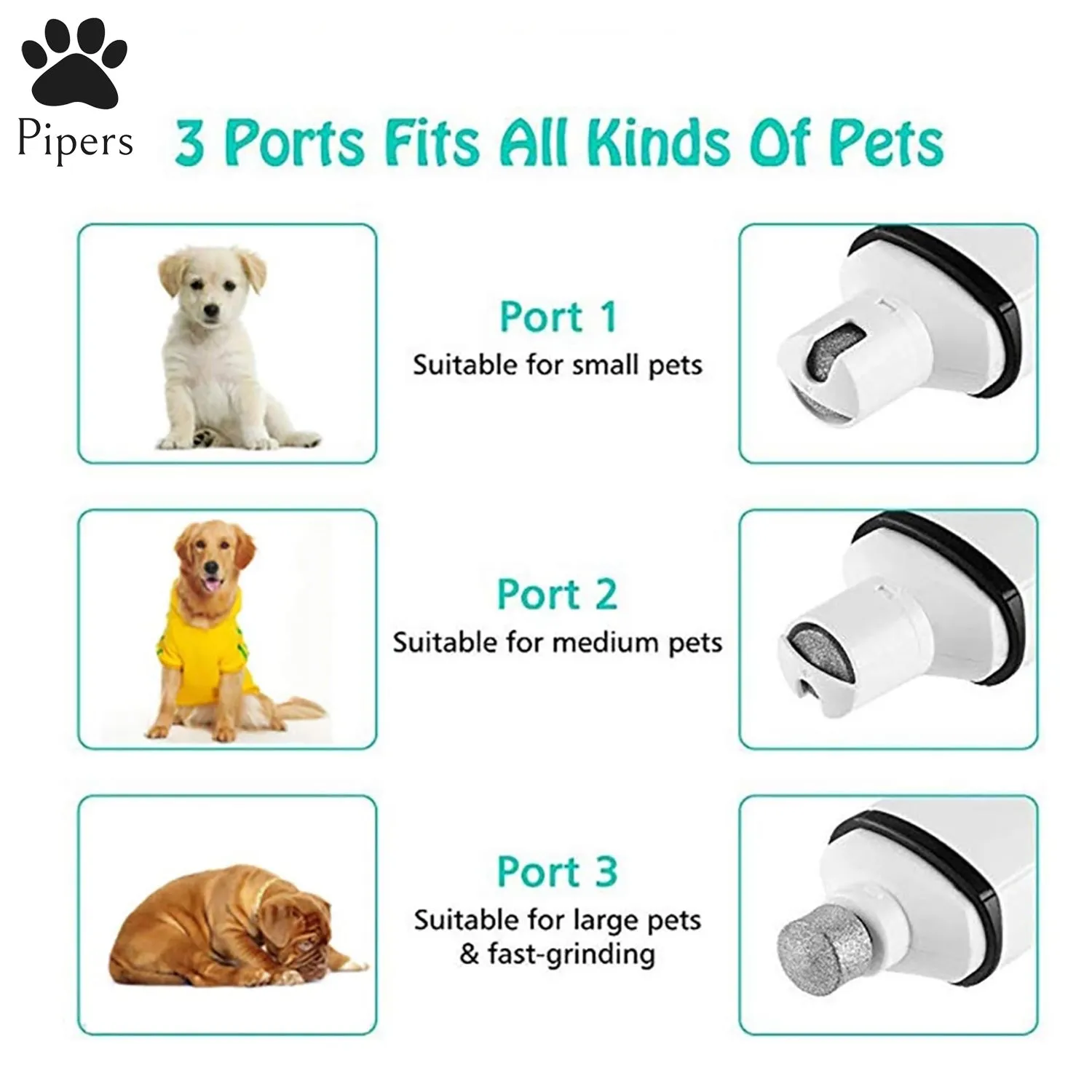Pipers Pet Nail Grinder Dog Cat Claw Toe Grooming Trimmer Clipper Electric Tool