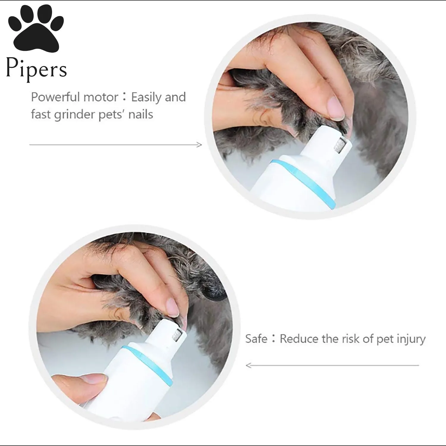 Pipers Pet Nail Grinder Dog Cat Claw Toe Grooming Trimmer Clipper Electric Tool