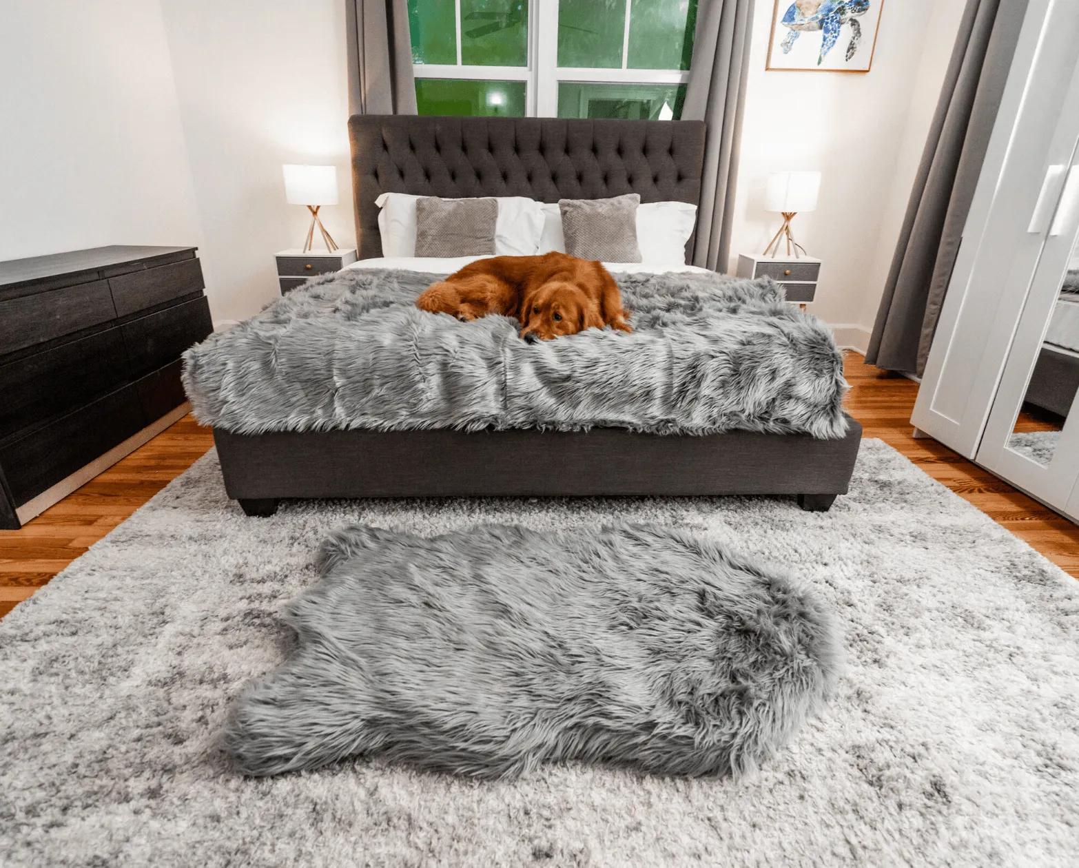 PupRug™ Orthopedic Bed   Matching Waterproof Blanket Bundle - Charcoal Grey