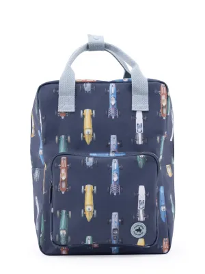 Studio Ditte Large Backpack Dark Blue, Racing Cars