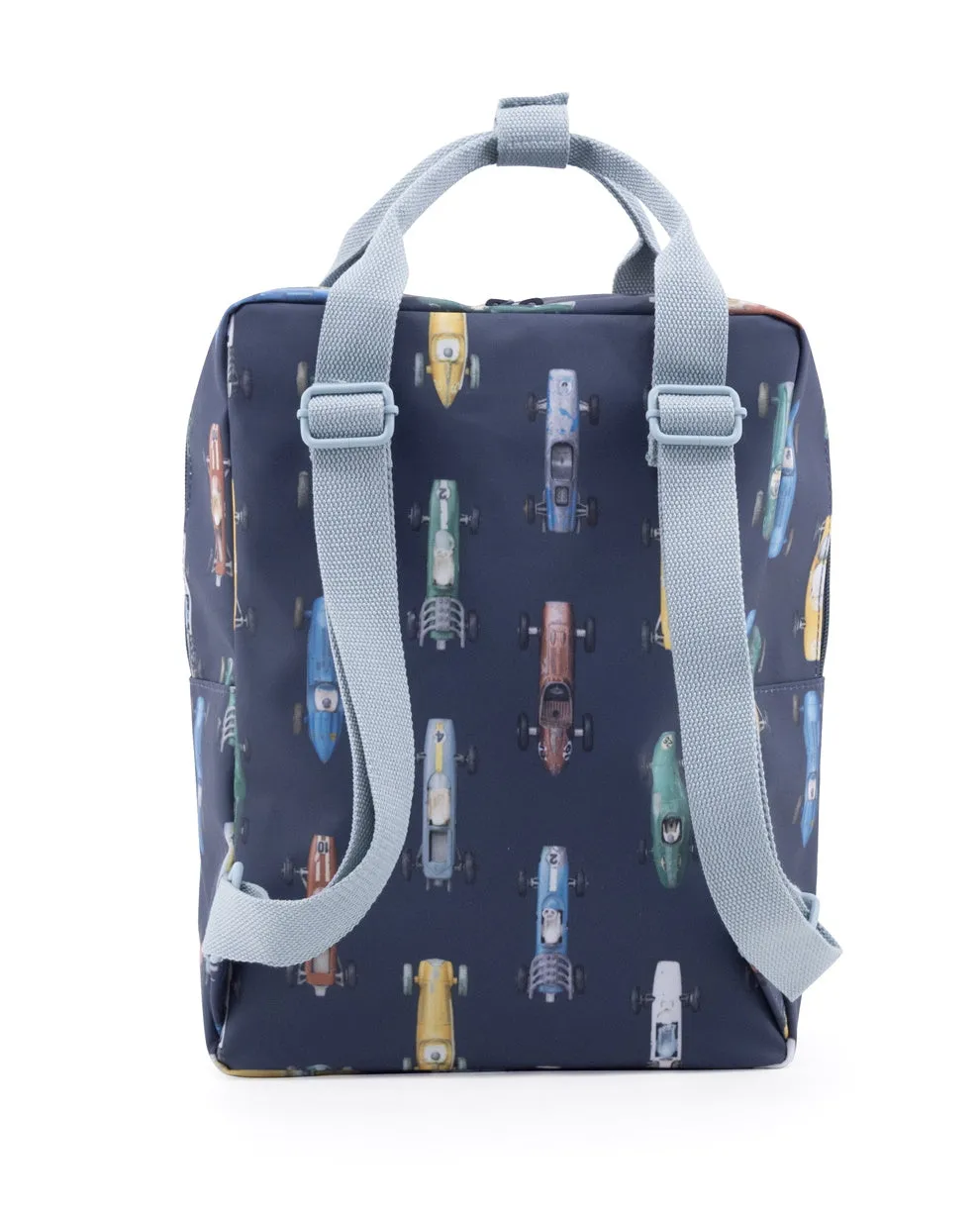 Studio Ditte Large Backpack Dark Blue, Racing Cars